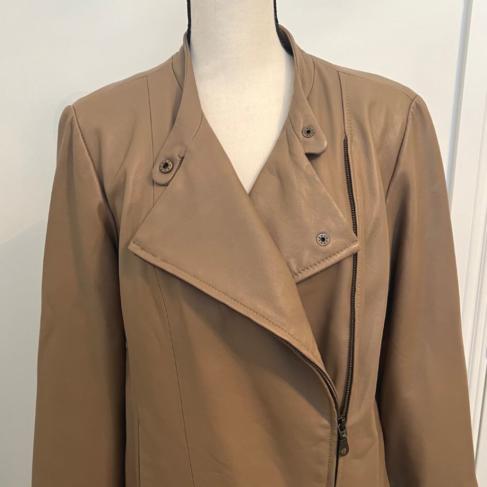 Live a Little Lamb Leather Moto Biker Jacket L Tan Camel - Picture 3 of 15